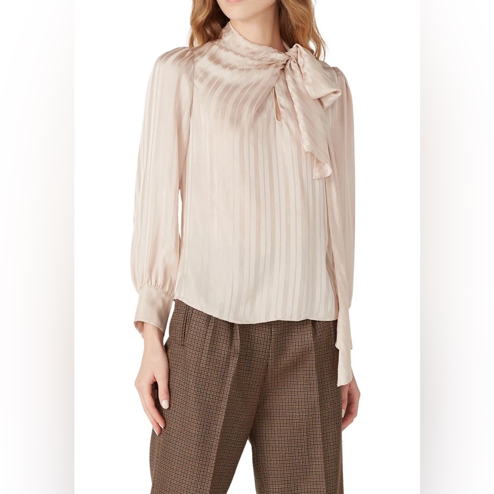 Rebecca Taylor Nude Silk Long Sleeve Tie Blouse Size 6 US $325
